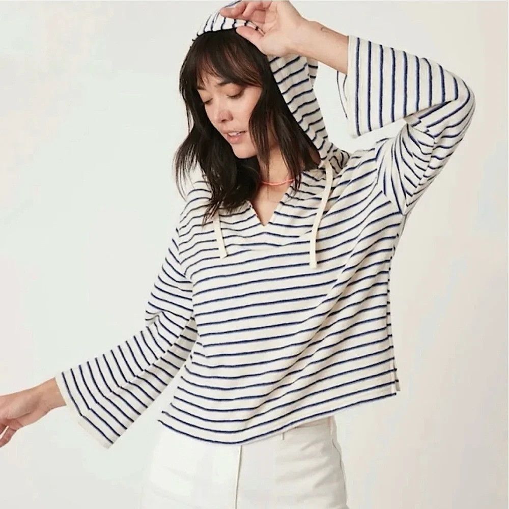 Marine Layer Playa Hoodie Striped Drop Shoulder Slub Sweatshirt Womens S Small